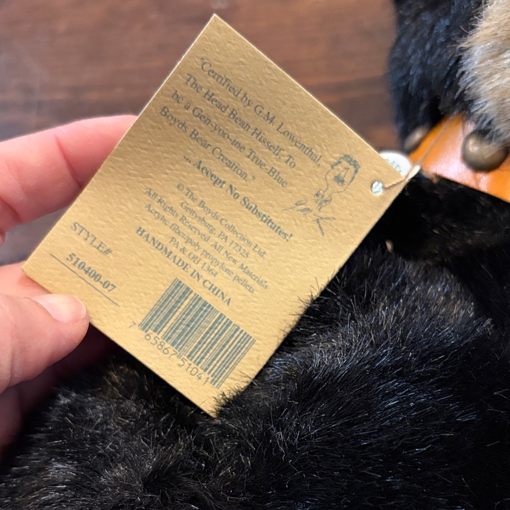 Boyds Bears Black and Tan Plush Bear 20th anniversary Burlington P. Beanster - Picture 4 of 6